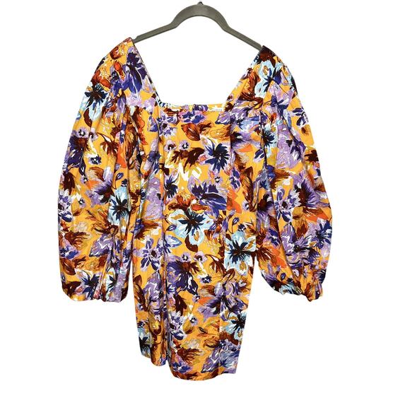 NWT Zara Camilla Puff Sleeve Mini Dress Size Medium Yellow Floral Long Sleeve - Picture 6 of 11